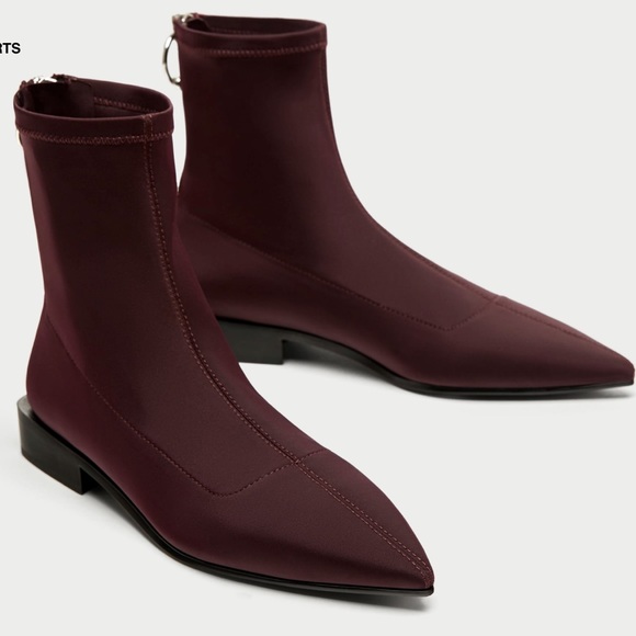 burgundy flat ankle boots